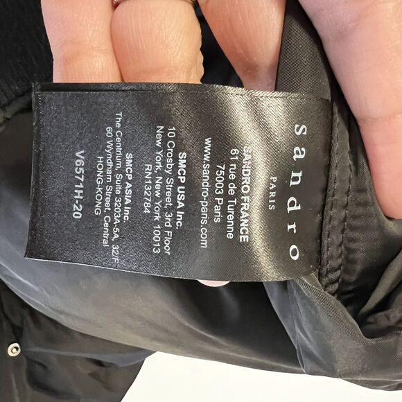 Sandro Sz 2 M Silencio Studded Bomber Black Jacket Full Zip - Picture 7 of 12